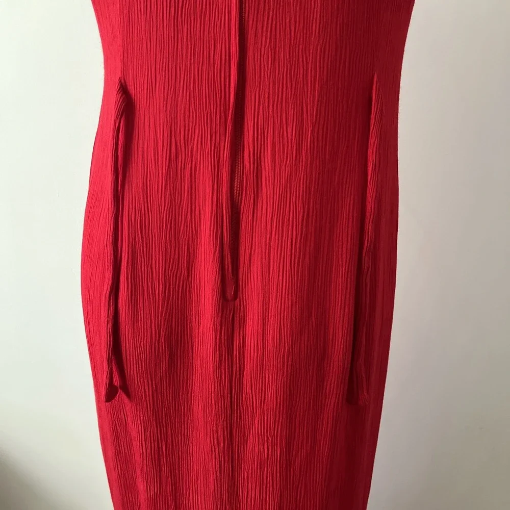 VTG Adam Jason Dress Size 10 Red 80's 90's Floral Embroidery Tie Boho Secretary